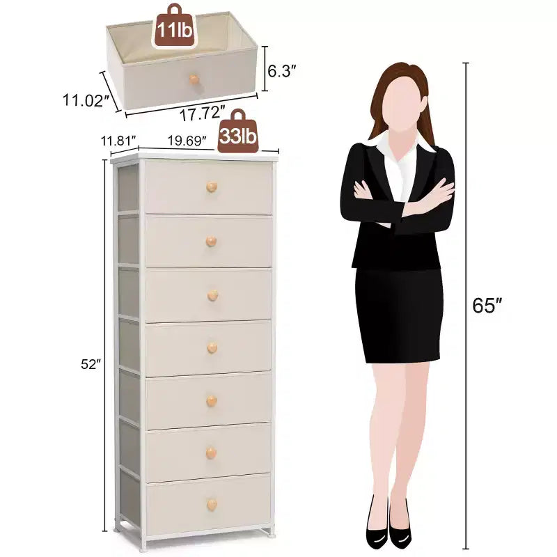 Crestlive Products Commode haute pour chambre à coucher, tour de rangement en tissu à 7 tiroirs pour chambre à coucher.