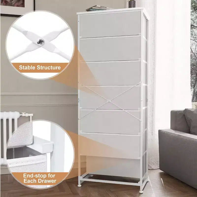 Crestlive Products Commode haute pour chambre à coucher, tour de rangement en tissu à 7 tiroirs pour chambre à coucher.