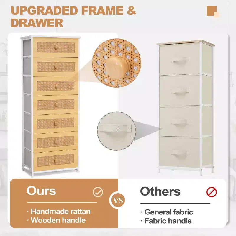 Crestlive Products Commode haute pour chambre à coucher, tour de rangement en tissu à 7 tiroirs pour chambre à coucher.