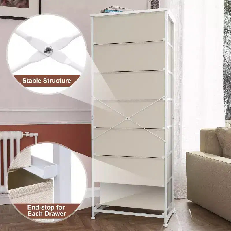 Crestlive Products Commode haute pour chambre à coucher, tour de rangement en tissu à 7 tiroirs pour chambre à coucher.