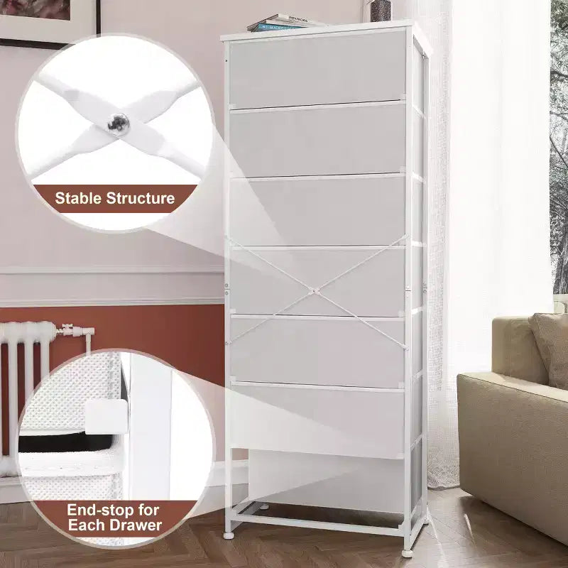 Crestlive Products Commode haute pour chambre à coucher, tour de rangement en tissu à 7 tiroirs pour chambre à coucher.