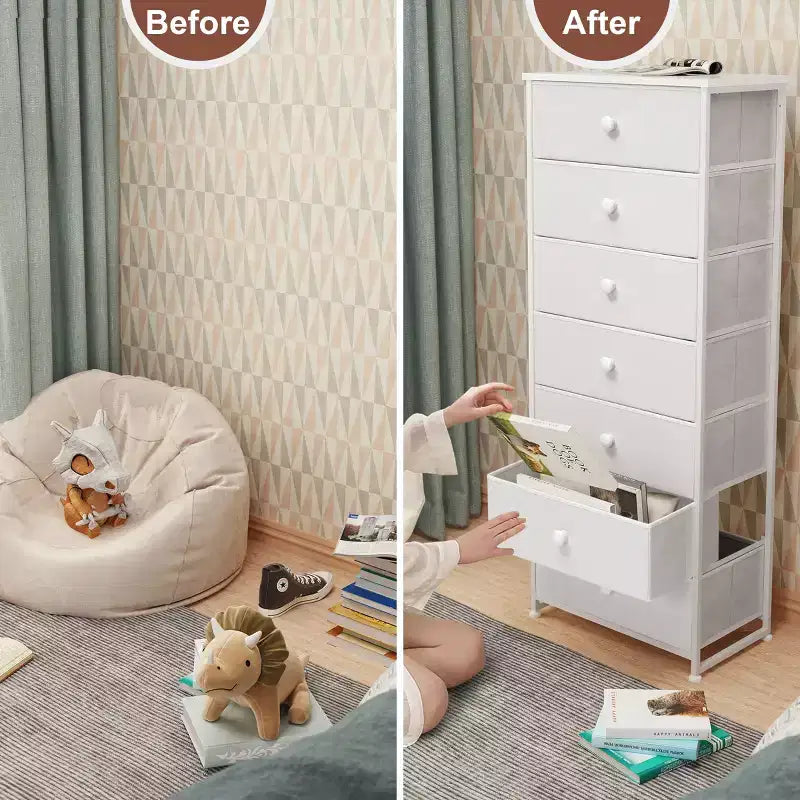 Crestlive Products Commode haute pour chambre à coucher, tour de rangement en tissu à 7 tiroirs pour chambre à coucher.