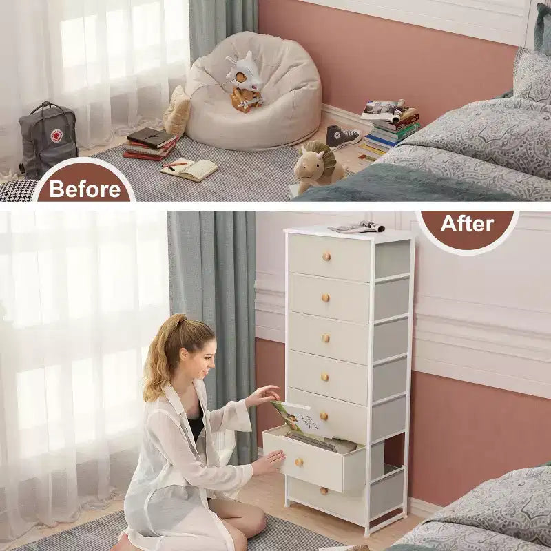 Crestlive Products Commode haute pour chambre à coucher, tour de rangement en tissu à 7 tiroirs pour chambre à coucher.