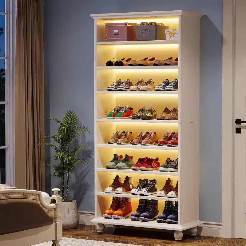 Meuble à chaussures Lantine 9 niveaux 30 paires avec LED et pieds en bois massif