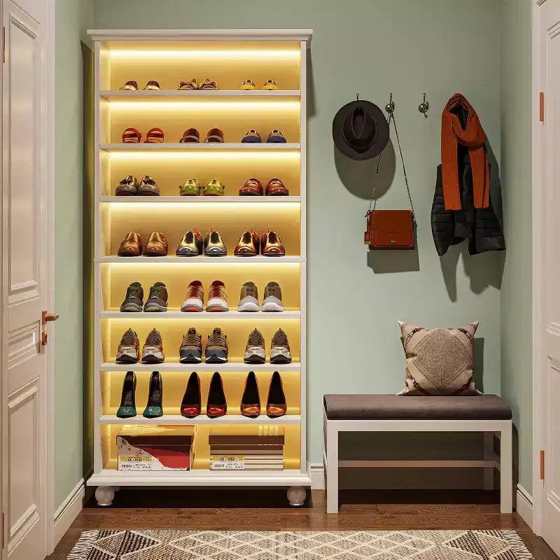 Meuble à chaussures Lantine 9 niveaux 30 paires avec LED et pieds en bois massif