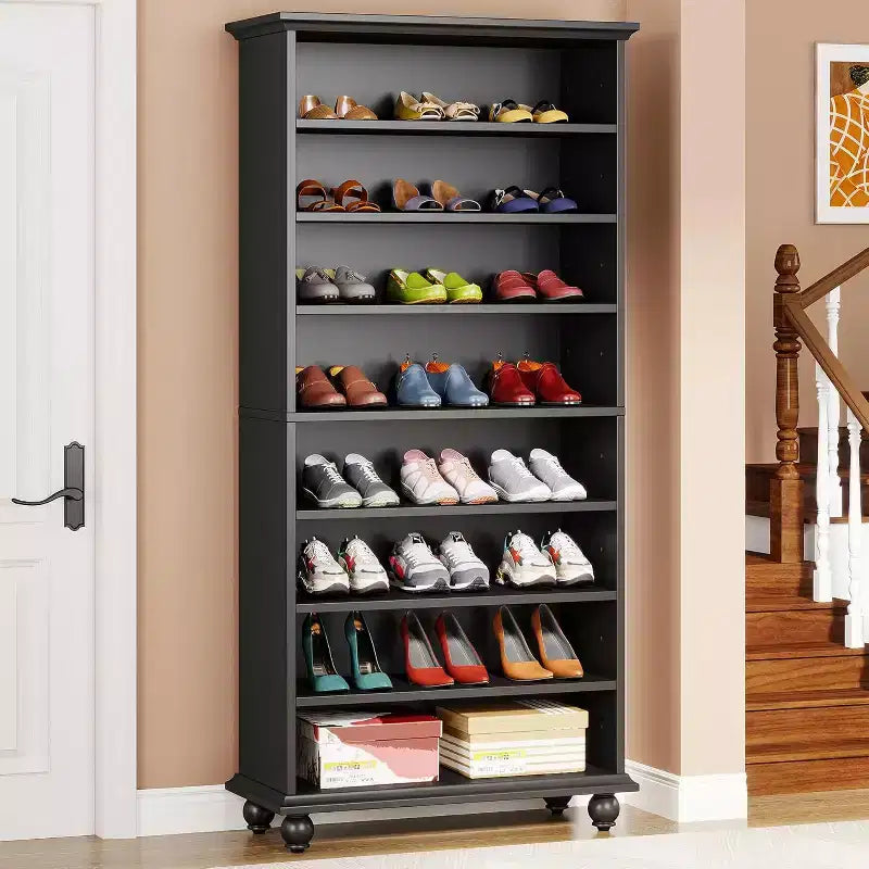 Meuble à chaussures Lantine 9 niveaux 30 paires avec LED et pieds en bois massif