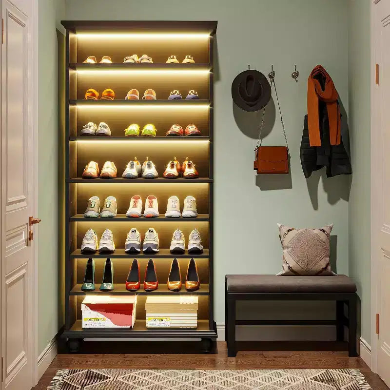 Meuble à chaussures Lantine 9 niveaux 30 paires avec LED et pieds en bois massif