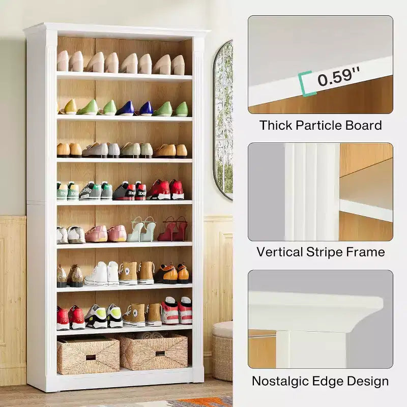 Meuble à chaussures Lantine à 8 niveaux en bois sur pied