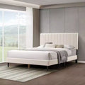 Queen Size Velvet Upholstered Bed Frame, Vertical Channel Tufted Wingback Headboard, Wooden Slats Support Platform, No Box Spring needed White