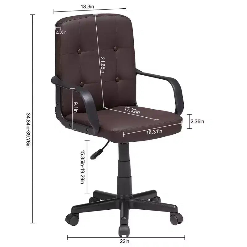 VECELO Chaise de bureau à domicile avec accoudoirs, hauteur réglable à mi-dossier