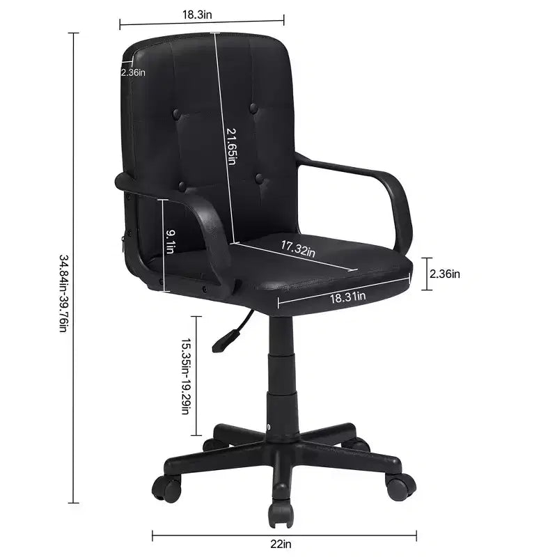 VECELO Chaise de bureau à domicile avec accoudoirs, hauteur réglable à mi-dossier