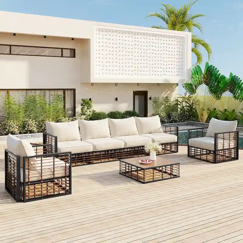 Ensemble de canapés de jardin modulaires 7 pièces en métal, style minimaliste moderne, TOPMAX
