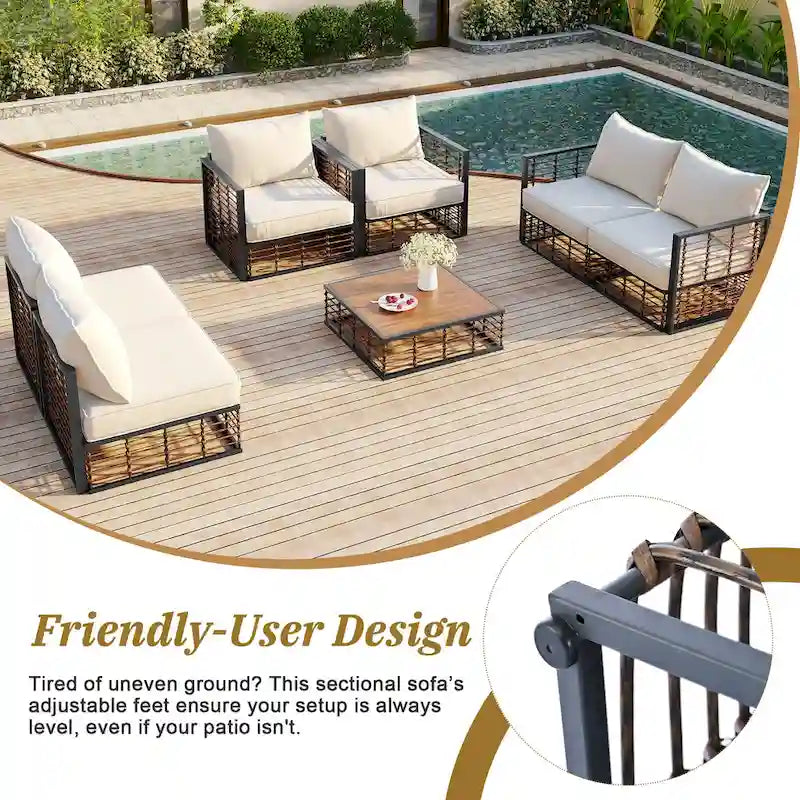 Ensemble de canapés de jardin modulaires 7 pièces en métal, style minimaliste moderne, TOPMAX