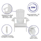 Chaise Adirondack pliante en polyrésine pour l'intérieur/l'extérieur (lot de 4)