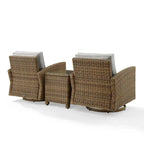 Ensemble de 3 fauteuils pivotants à bascule en osier d'extérieur Bradenton de Crosley