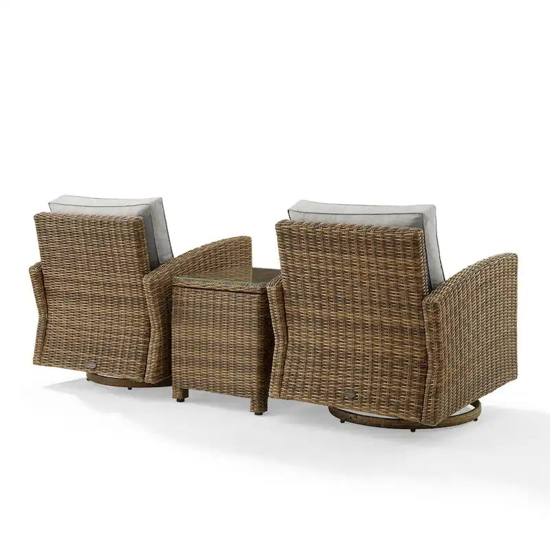 Ensemble de 3 fauteuils pivotants à bascule en osier d'extérieur Bradenton de Crosley