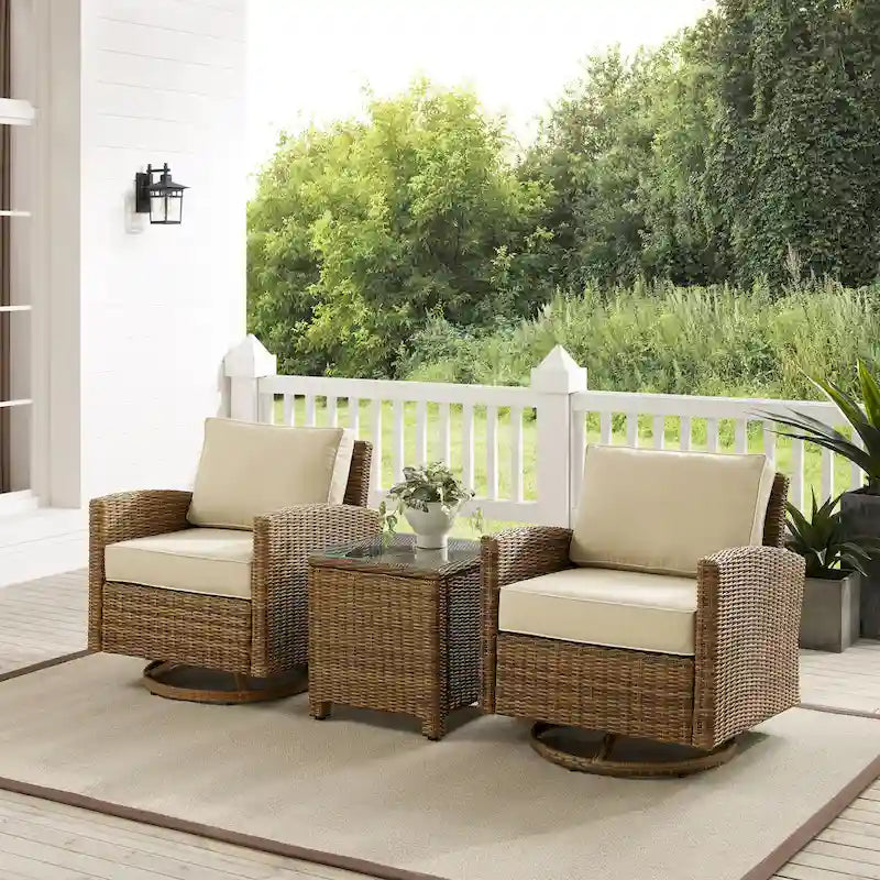 Ensemble de 3 fauteuils pivotants à bascule en osier d'extérieur Bradenton de Crosley