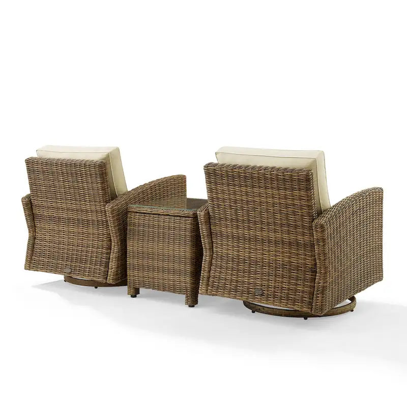 Ensemble de 3 fauteuils pivotants à bascule en osier d'extérieur Bradenton de Crosley