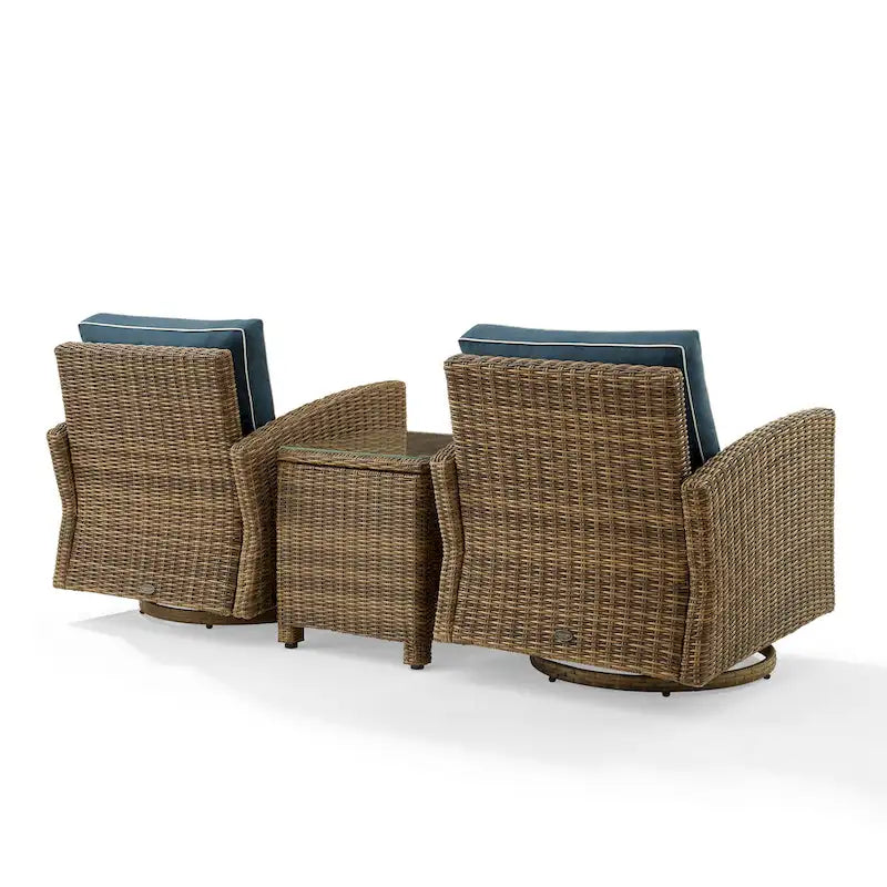 Ensemble de 3 fauteuils pivotants à bascule en osier d'extérieur Bradenton de Crosley