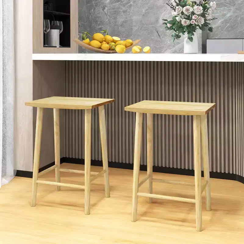 Tabouret de comptoir Costway de 64,8 cm (25,5") lot de 2/4 avec repose-pieds et cadre en bois massif naturel