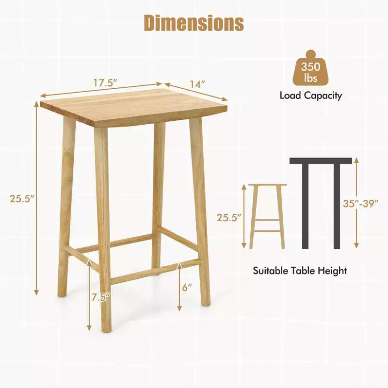 Tabouret de comptoir Costway de 64,8 cm (25,5") lot de 2/4 avec repose-pieds et cadre en bois massif naturel