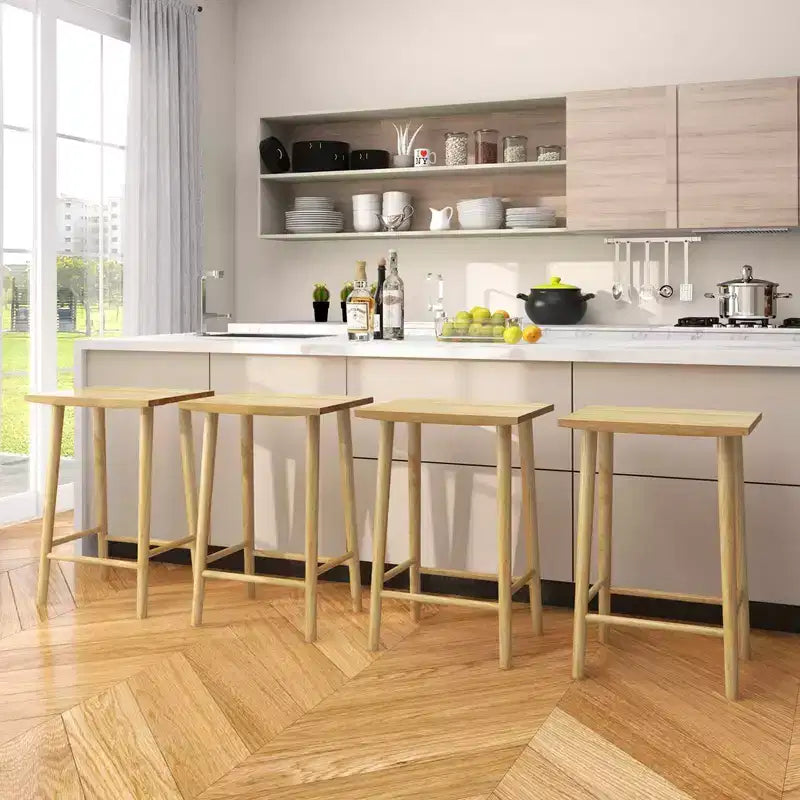 Tabouret de comptoir Costway de 64,8 cm (25,5") lot de 2/4 avec repose-pieds et cadre en bois massif naturel