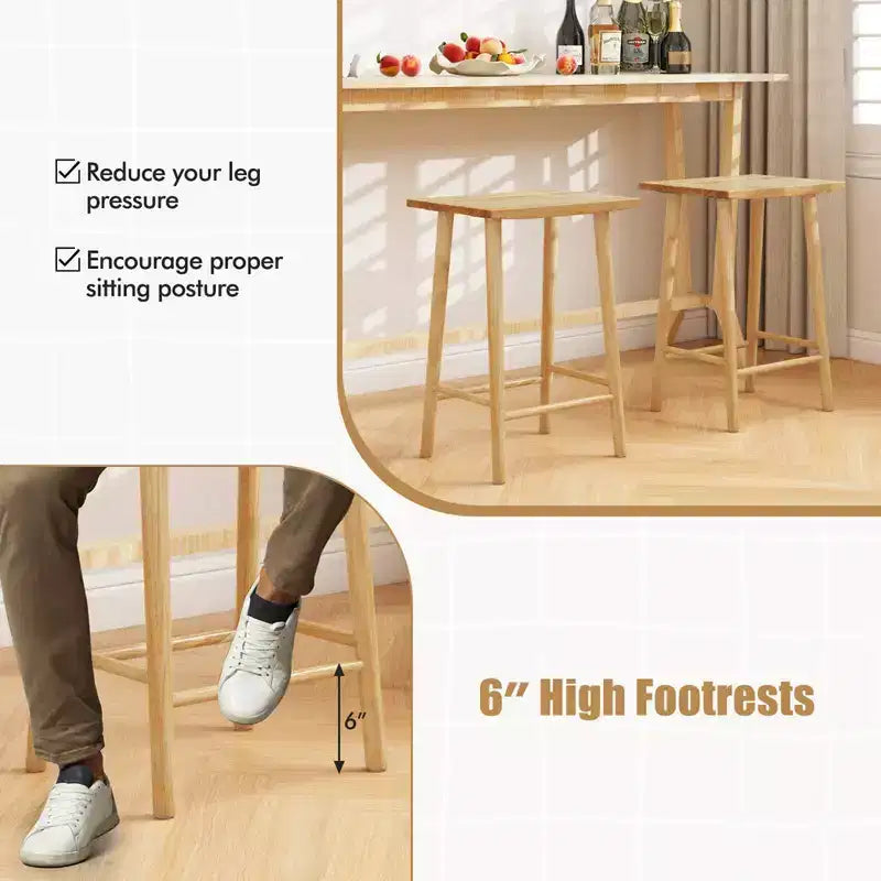 Tabouret de comptoir Costway de 64,8 cm (25,5") lot de 2/4 avec repose-pieds et cadre en bois massif naturel