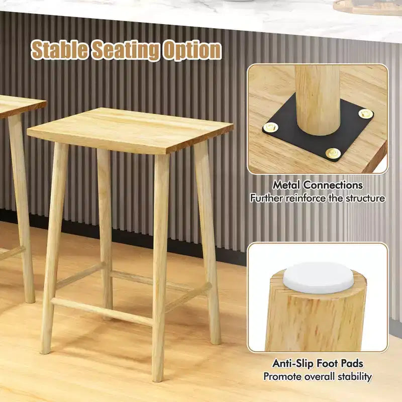 Tabouret de comptoir Costway de 64,8 cm (25,5") lot de 2/4 avec repose-pieds et cadre en bois massif naturel