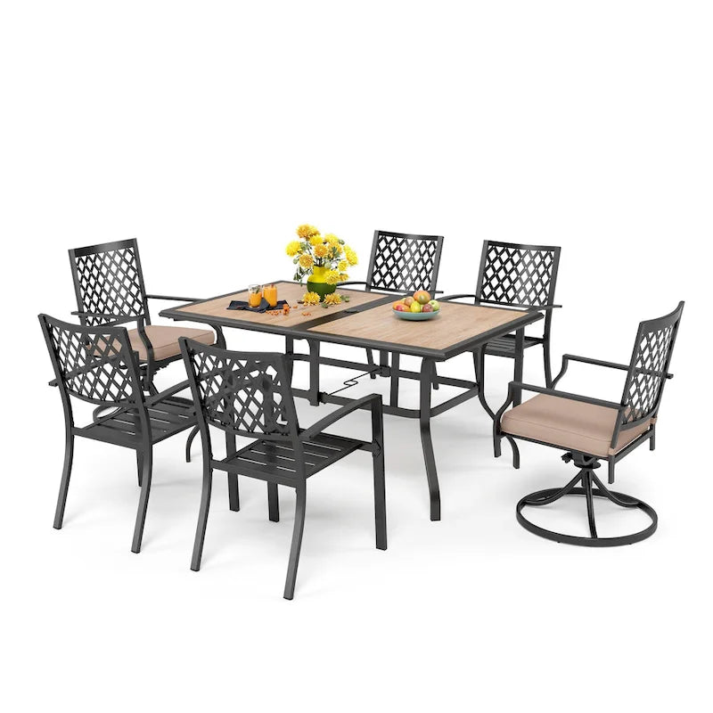 MAISON ARTS Table de Salle à Manger Rectangulaire d'Extérieur avec 4 Chaises de Salle à Manger, 2 Chaises Pivotantes