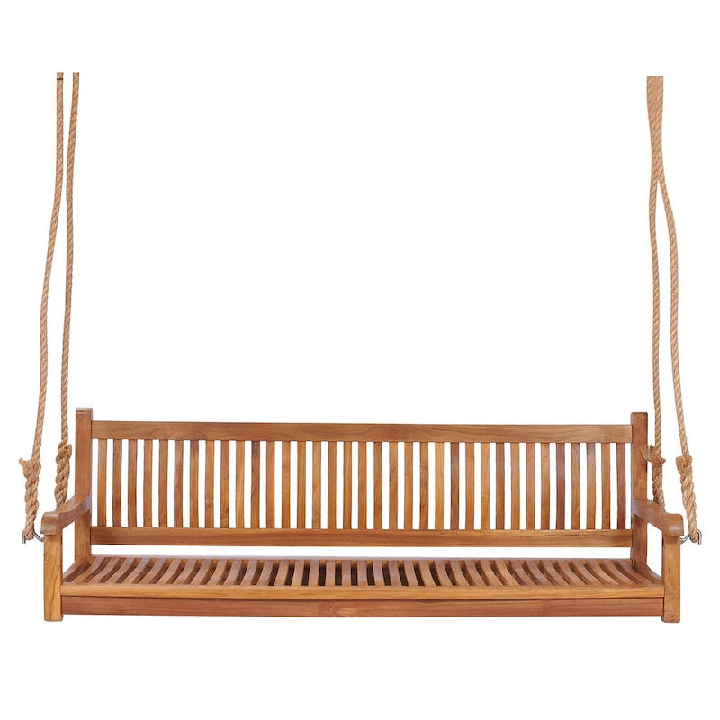 Balançoire de porche triple d'extérieur en teck Elzas de Chic Teak, 71 pouces