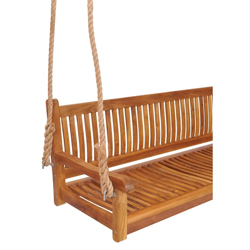 Balançoire de porche triple d'extérieur en teck Elzas de Chic Teak, 71 pouces