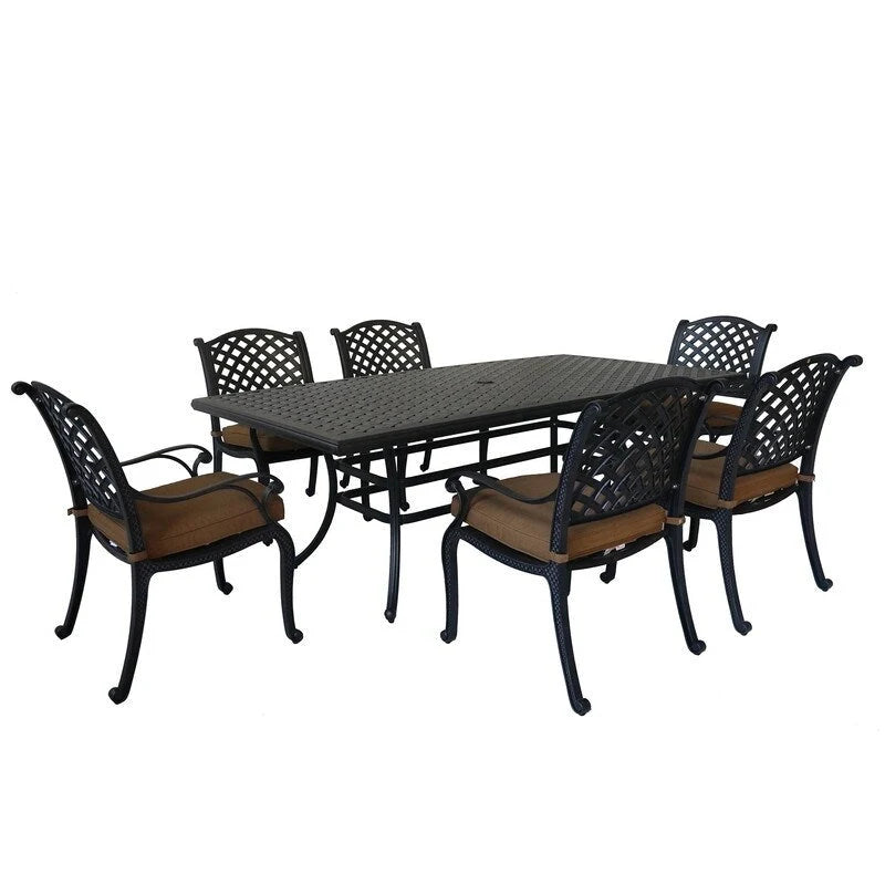 Ensemble de salle à manger rectangulaire Ventura 7 pièces en aluminium moulé avec 6 fauteuils - S/O
