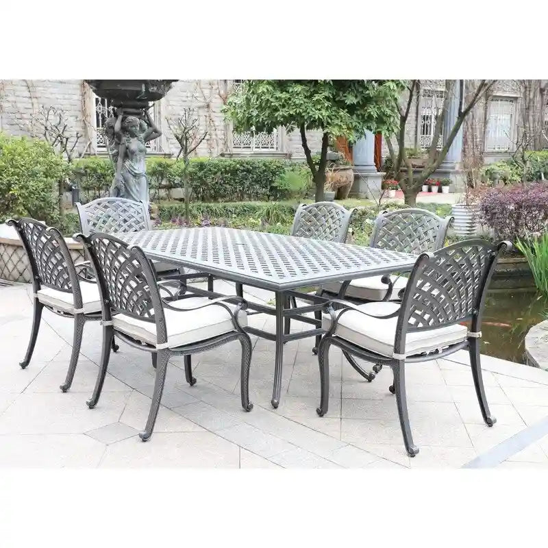 Ensemble de salle à manger rectangulaire Ventura 7 pièces en aluminium moulé avec 6 fauteuils - S/O