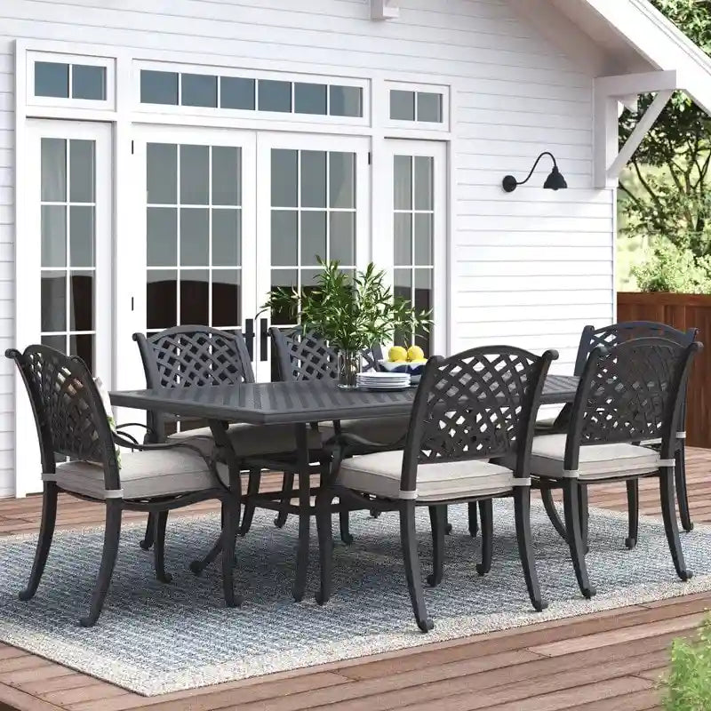 Ensemble de salle à manger rectangulaire Ventura 7 pièces en aluminium moulé avec 6 fauteuils - S/O