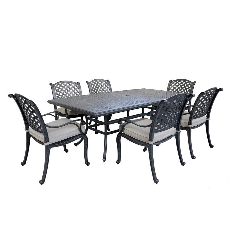 Ensemble de salle à manger rectangulaire Ventura 7 pièces en aluminium moulé avec 6 fauteuils - S/O