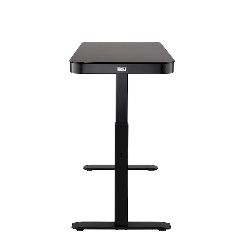 Plateau de bureau électrique assis-debout en verre trempé de 47,5 pouces avec deux ports de chargement USB 2,4 A, hauteur réglable jusqu'à 47,5 pouces H