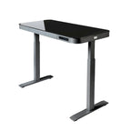 Plateau de bureau électrique assis-debout en verre trempé de 47,5 pouces avec deux ports de chargement USB 2,4 A, hauteur réglable jusqu'à 47,5 pouces H