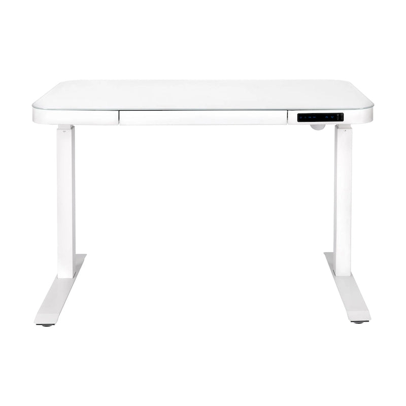 Plateau de bureau électrique assis-debout en verre trempé de 47,5 pouces avec deux ports de chargement USB 2,4 A, hauteur réglable jusqu'à 47,5 pouces H