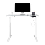 Plateau de bureau électrique assis-debout en verre trempé de 47,5 pouces avec deux ports de chargement USB 2,4 A, hauteur réglable jusqu'à 47,5 pouces H