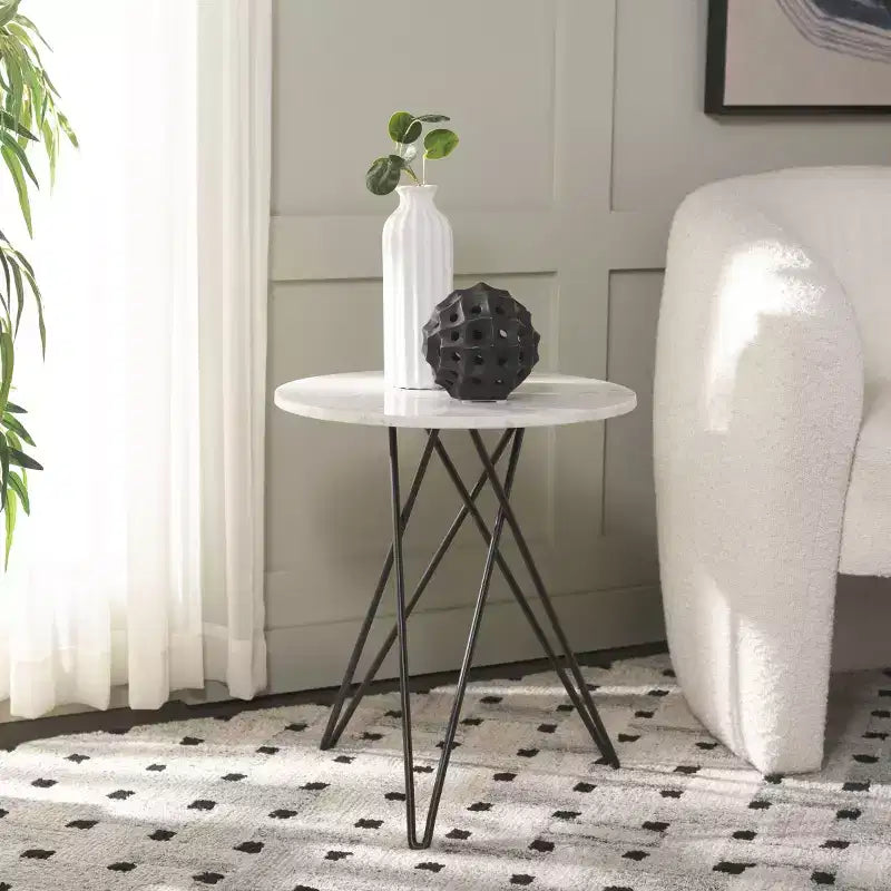 Table d'appoint Cade en marbre - ACC3713A - Marbre blanc/Noir - Safavieh