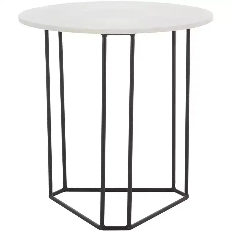 Eloblaire Round Accent Table - ACC4605A - White Marble/Black - Safavieh