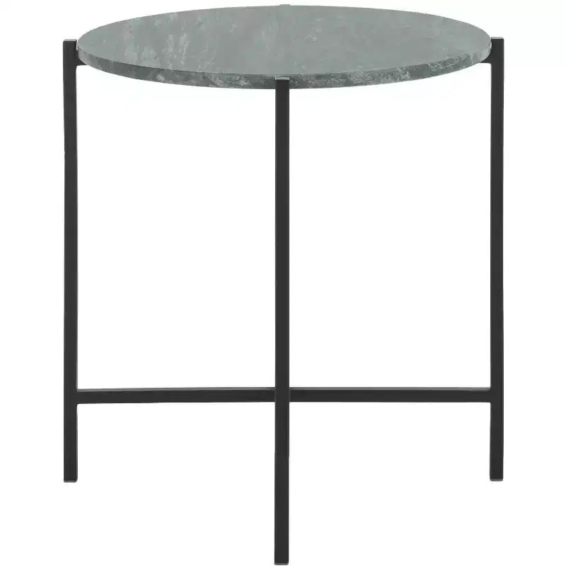 Evrynne Round Accent Table - ACC4608A - Green Marble/Black - Safavieh