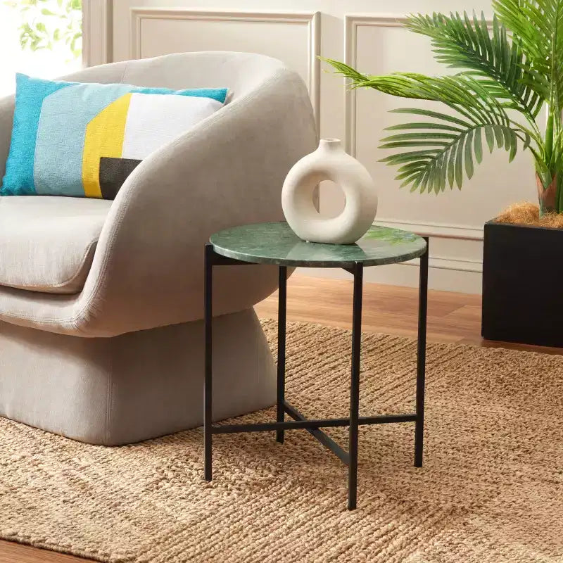 Table d'appoint ronde Evrynne - ACC4608A - Marbre vert/noir - Safavieh