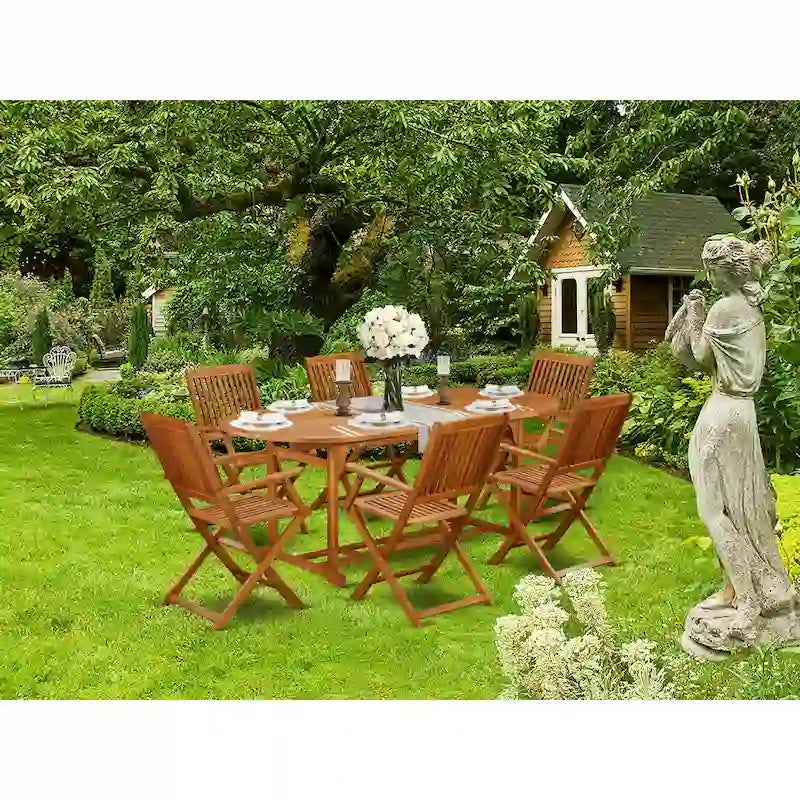 Ensembles de salle à manger d'extérieur East West Furniture - Table ovale en bois d'acacia et fauteuils pliants, huile naturelle (options de pièces)