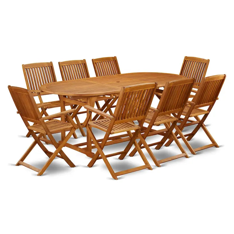 Ensembles de salle à manger d'extérieur East West Furniture - Table ovale en bois d'acacia et fauteuils pliants, huile naturelle (options de pièces)