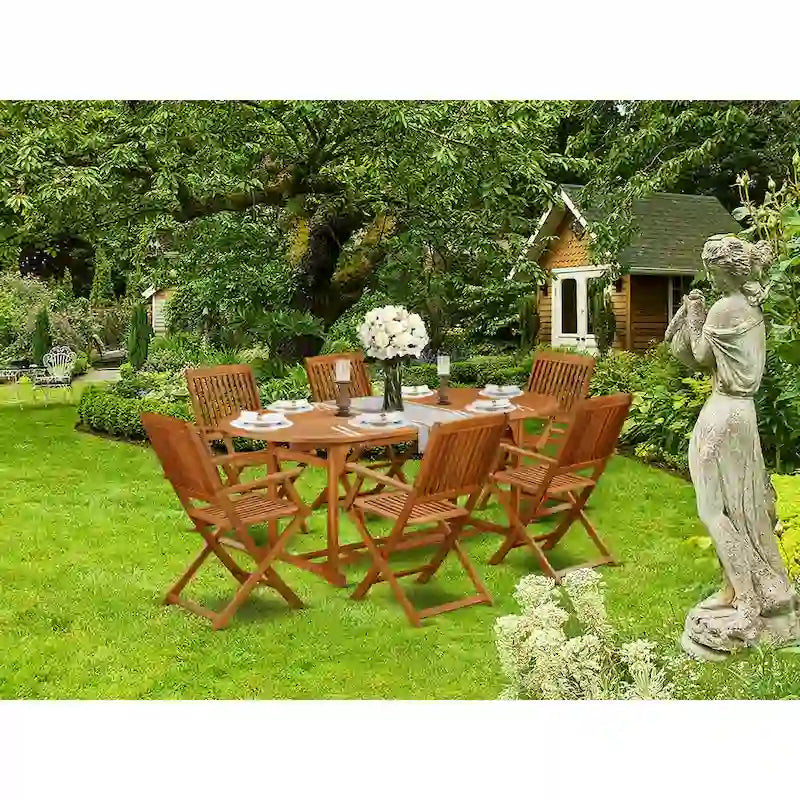 Ensembles de salle à manger d'extérieur East West Furniture - Table ovale en bois d'acacia et fauteuils pliants, huile naturelle (options de pièces)