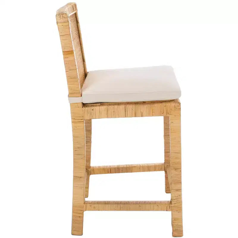 Tabouret de comptoir Tojo Cane avec coussin - BST6502 - Blanc/Naturel - Safavieh