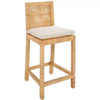 Tabouret de comptoir Tojo Cane avec coussin - BST6502 - Blanc/Naturel - Safavieh