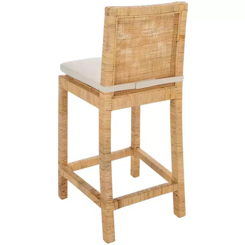Tabouret de comptoir Tojo Cane avec coussin - BST6502 - Blanc/Naturel - Safavieh