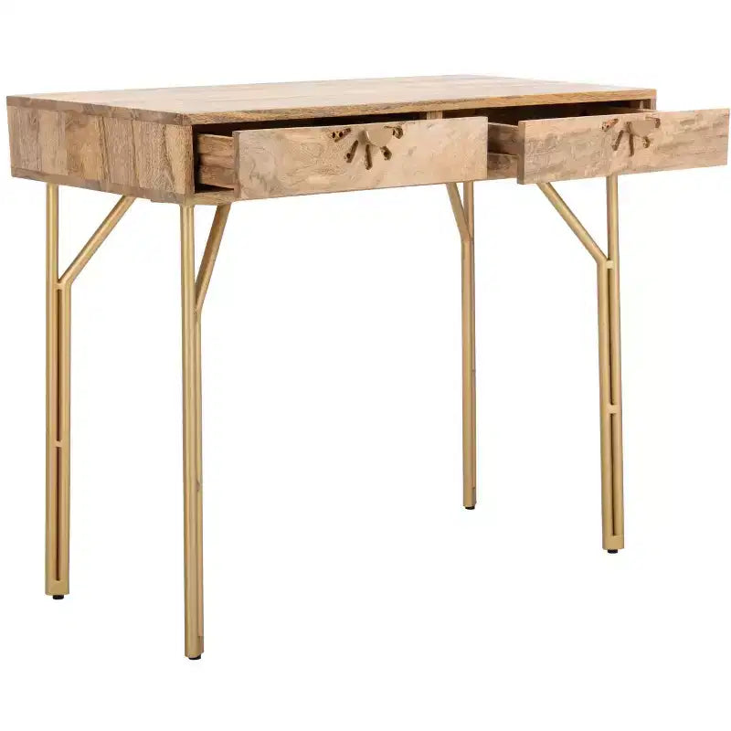 Bureau 2 tiroirs Lily - DSK9006 - Naturel/Laiton - Safavieh